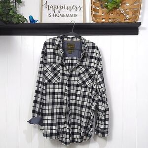 Like New Men Anchorage Black and White Thick Plaid Flannel Button Down